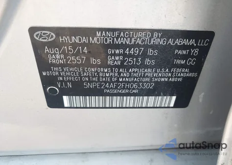 2015 Hyundai Sonata Se из США, поврежденный, VIN 5NPE24AF2FH063302